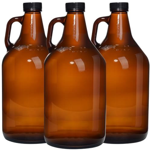 Galssmagic Amber Glass Growlers for Beer 64 oz,3 Pack Half Gallon Glass Jug with Seal Cap and Handle for Home...