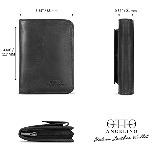 RFID Blocking Men’s Zippered Bifold Wallet - Italian Cowhide Leather - Slim Travel Comfort - Credit Card Holder w/Transparent ID Slot - Snap Back Coin Holder3