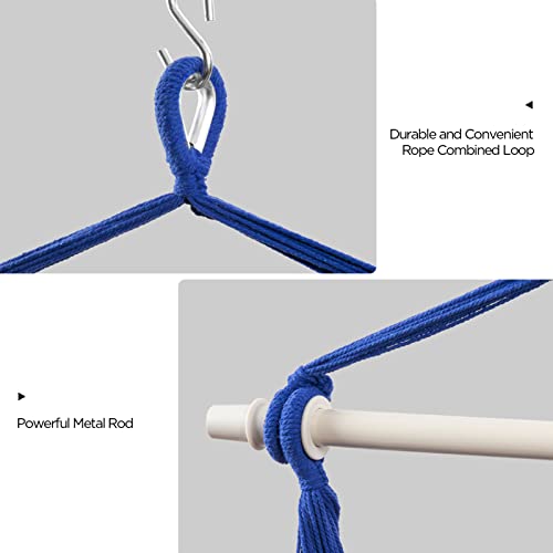 Hblife Hammock Chair Max 330 Lbs Hanging Chair With Portable Metal Rod Handwoven Cotton Rope Hammock Swing For Bedroom Blue, Large #TOP3