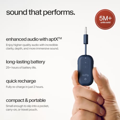 Image of Twelve South AirFly Pro 2 Bluetooth 5.0 Transmitter /Receiver for TV to 2 Wireless Headphones - Wireless Adapter for AirPods, Car, Gym, Home, Use with Any 3.5 mm Audio Jack, Blue