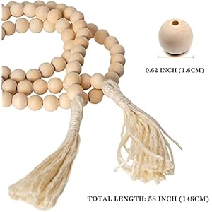 DECORKEY Farmhouse Wood Beads Garland 2 Pack 58 Inch Wooden Beads for Boho Home Decor with Tassels Rustic Country Decor for Coffee Table Wall Shelf Tray Vase Living Room Bedroom