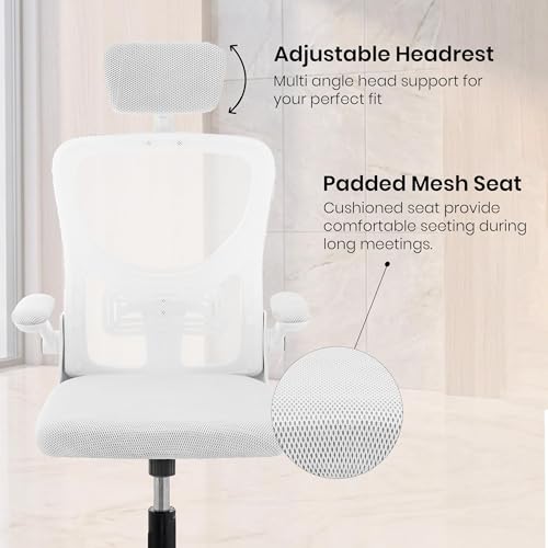 Image of Casa Copenhagen White White | High Back Imported Mesh Fabric Boss Office Chair | Y Design Ergonomic Back Support | 2D Aero Design Adjustable Armrests | Synchro Tilt Lock Mechanism
