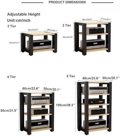 Adjustable AV Media Stand - Modern Rack Tower for CD, Record Player & Gaming Console Storage - Versatile Media Shelves Cabinet, Perfect for Living Room & Entertainment Center image 2