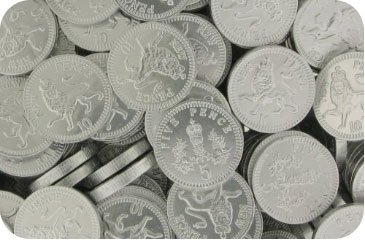 Milk Chocolate 28mm Silver 10p Coins (pack of 100)