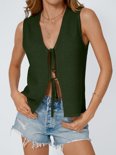 Image of LILLUSORY Womens Tie Front Tops Vacation Sweater Vest | Bohemian Style, Beach Resort Wear, Concert Western Outfits, Crochet Tops, Vacation Outfits, Cute Y2k Sleeveless 2026