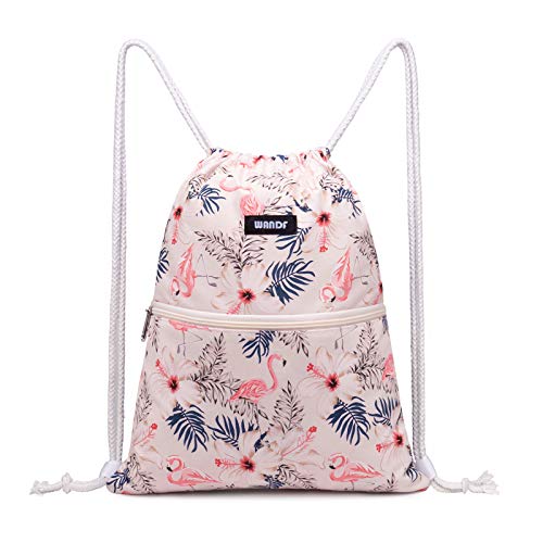 Image of WANDF Drawstring Backpack, Gym Sackpack for Sports (Flamingo) | Water-Resistant, Shopping, Yoga, Travel, Beach, Daily Carry