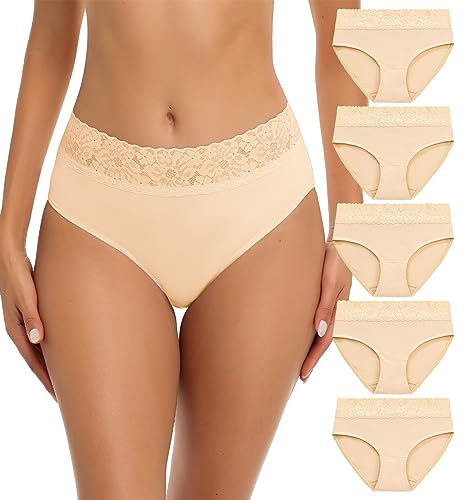 Image of RHYFF Womens Underwear Cotton Bikini Panties Lace Soft Hipster Panty Ladies Stretch Full Briefs 5 Pack