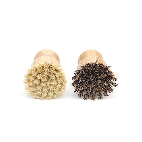 Shiwaki 2 Pcs Bamboo Dish Scrub Brush, Natural Scrub Cleaning Brush Vegetable Brush for Dishes Cast Iron Pots Pans, Used in Bathroom Kitchen Sink Household Cleaning - Image 3