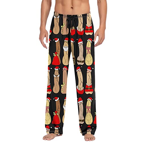 2026 pantalones casuales de Navidad para hombre pantalones de pijama con bolsillos con cordón, Negro , XL