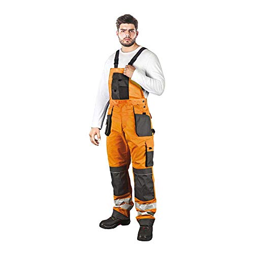 Leber & Hollman Herren Arbeits-Latzhose LH-FMNX-B, 100% Polyester 270 g/m2, Taschen für Knieschoner, reflektierende Streifen an den Hosenbeinen Cover