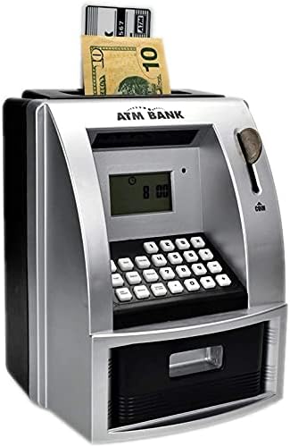 Smartoy ATM Savings Bank for Real Money, Electronic Piggy Bank for Boys for Girls, Talking Kids Money Safe Box, Gift for Ages 6+, Silver (BlackSilver)