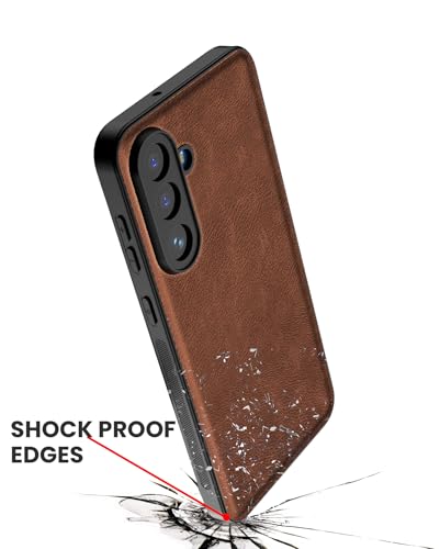 Image of Kapa Tux Leather Back Cover for Samsung Galaxy M56 | Slim Shockproof Camera Protection Bumper Case (Brown)