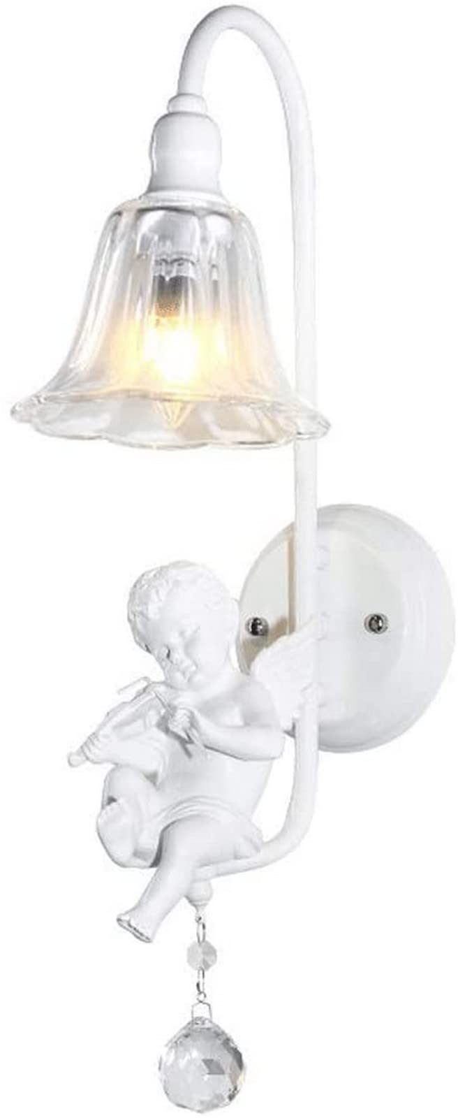 JKJZSALJ Wall Light Clear Crystal Glass Lampshade White Metal Wall Light Modern Wall Lamp with Resin Angel, European Style Hardwired Wall Sconces Compatible with Liv,White-A,White-B