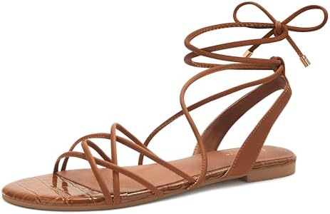 PARTY Women's Strappy Sandals Gladiator Lace Up Flats Summer Wrap...