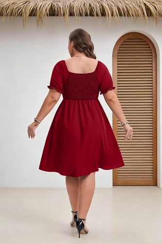 Image of Plus Size Summer Dresses for Women Casual Short Sleeves A Line Midi Dress