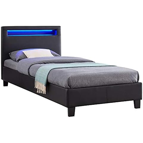 CARO-Möbel Polsterbett Mandalay mit LED Beleuchtung Einzelbett Lederbett 90 x 200 cm Cover