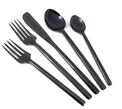 GeeGa Turtles Stainless Steel Glossy Finish Black Dishwasher Safe Flatware ; Fork; Knife; Dinner; Tea Spoon; Set of 5
