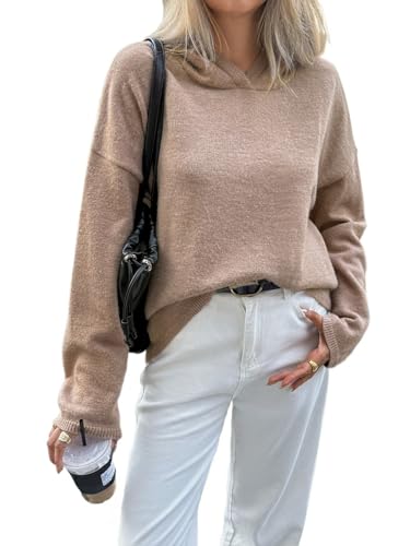 AOMEXAGA Womens Oversized Hoodies Sweaters Long Sleeve Casual Knit Pullover Sweatshirts Tops 2026 Fall Fashion Y2k Clothes (Brown,Large)