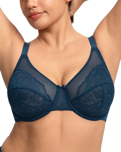 Image of HSIA Minimizer Bras for Women Enchante Full Coverage Underwire Bras Plus Size Lifting Floral Lace Bra for Heavy Breast