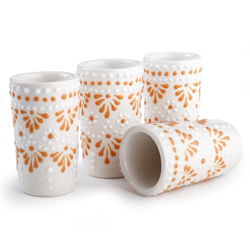 Image of Talavera Shot Glasses Set of 4 Authentic Mexican Tequila Shot Glasses - Hand-painted - 2 Oz (Cascada Agave Sunset)