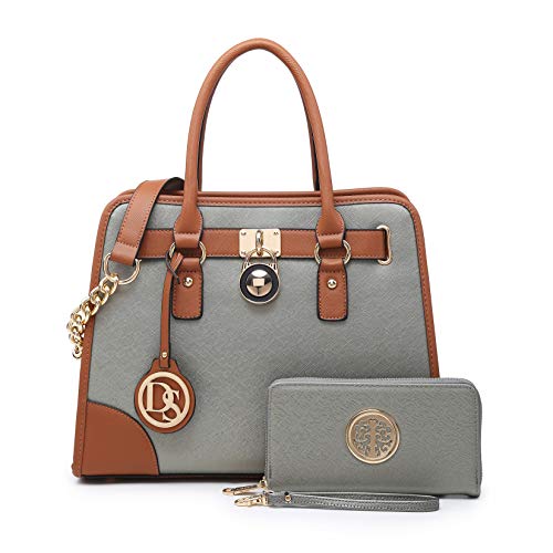 Maya Karis Purse DS COLLECTION Multi Pockets Satchel for Women Beautiful Fashion Handbags and Purses Wallets Top Handle Tote Work Shoulder Bag with Wallet, 1-silver, One_Size