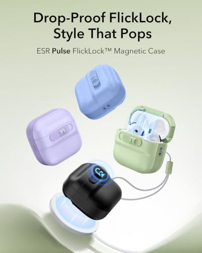 Image of ESR for AirPods 4 Case, Compatible with AirPods 4 Generation Case (2024)(USB-C), MagSafe Compatible, Magnetic Lid Lock, Drop-Proof Protection Cover with Lanyard, Pulse Series, Light Green
