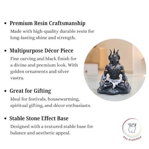 Image of Mahayogi Shiva Meditation Resin Statue for Home Decor, Car Dashboard & Office Desk - Premium Black Matte Finish with Golden Beads | Spiritual Showpiece | 8x7x10 cm