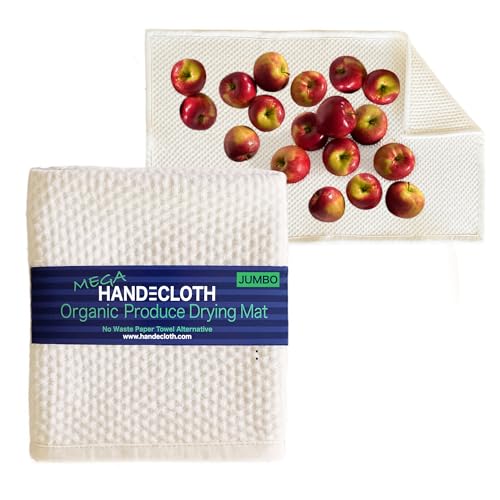 TUTENAGO Organic Cotton Produce Drying Mat - Made in USA - Ultra Absorbent Reversible Pad Perfect for Drying Fruits & Vegetables - Zero Waste Microfiber Alternative - Extra Large