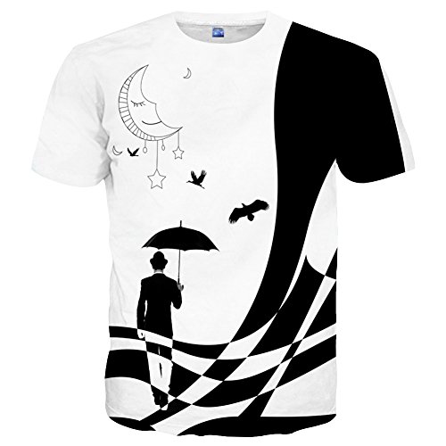 Neemanndy White and Black Art Shirt for Men and Women 3D Print Cool Graphic Tops Tees X-Large