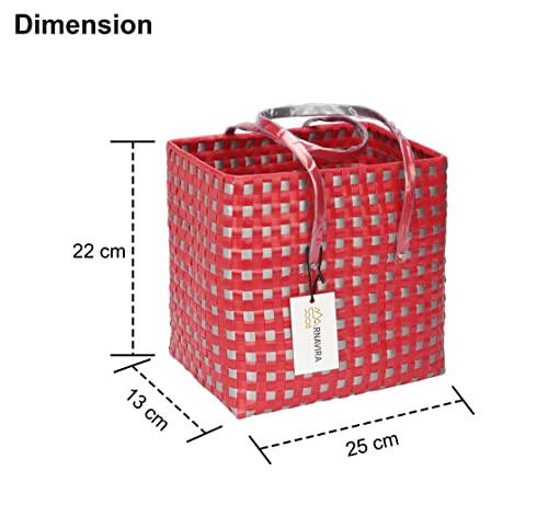Image of Arnavira Handmade Multipurpose with Lid 7.5L Used as Lunch Lunch Bag Tiffin Bag for Office,School & Travel (25x13x22) (Red Silver, Small)