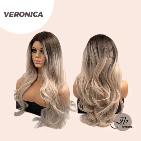 Miniatura 7 de VERONICA - Peluca larga y rizada de color rubio balayage, con raíces oscuras, sin pegamento, pelucas rectas para mujeres, pelucas sintéticas