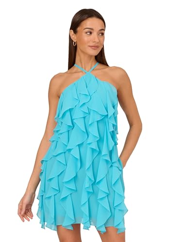 Adrianna Evening Women's Poly Chiffon Mini Dress, Azure Blue, 6