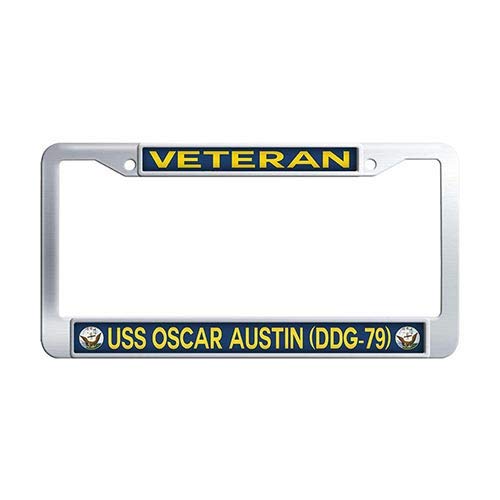 Navy USS Oscar Austin DDG-79 Veteran Auto License Cover Holder,Stainless Steel Car Auto Tag Frame