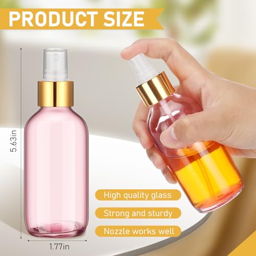 Maxcheck 50 Pieces 4oz Small Glass Spray Bottles for Essential Oil Empty Spray Mist Bottle Empty Fine Mist and Refillable Mister Refillable Liquid Containers for Perfumes, Cleaning(Pink, Gold)2