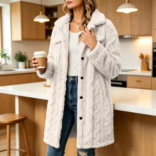 XOGWVJ Womens Fleece Jacket Sherpa Long Coat Button Down Fuzzy Teddy Textured Lapel Collar Winter Casual Outerwear 2026 Fall Jackets for Women 2026 Beige S - image 3