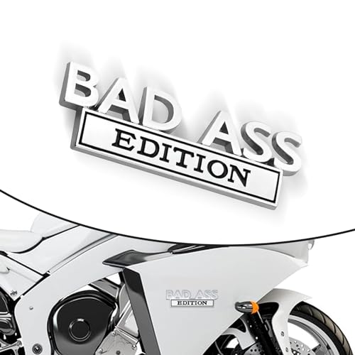 Image of 1 Pack Car Fender Badge Decal, Bad Ass Edition Design, 3.93 inch x 1.33 inch Three Dimensional Tailgate Front Grille Hood Decal, Universal Retrofit Decorative Replacement (Silver & Black)