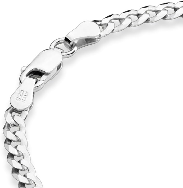 Miabella Italian Solid 925 Sterling Silver, 18K Gold Plated 925 Sterling Silver 3.5mm Diamond Cut Cuban Link Curb Chain Bracelet for Women, Made in Italy - Image 3