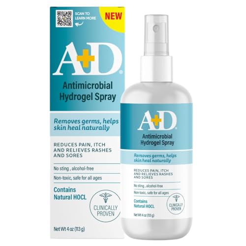 Image of A+D Antimicrobial Hydrogel Spray – with Hypochlorous Acid, Removes Germs, Helps Heal Rashes & Irritations, Reduces Itch & Pain, Alcohol-Free, Non-Sting Formula, Safe for All Ages, 4oz