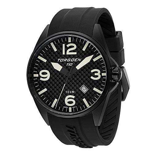 Torgoen T10 Black Carbon Pilot Watch for Men, Swiss Quartz, Sapphire Crystal with Black Silicone Strap Torgoen T10 Black Carbon Pilot Watch for Men, Swiss Quartz, Sapphire Crystal with Black Silicone Strap