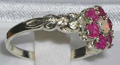 925 Sterling Silver Real Genuine Opal and Ruby Womens Band Ring3