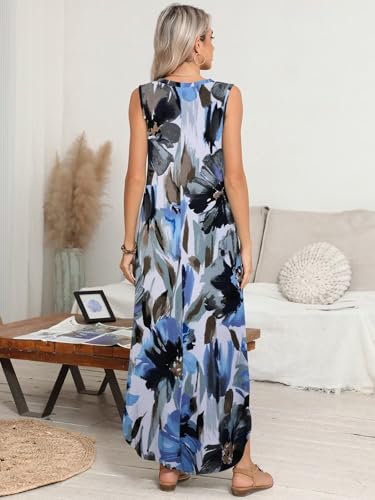 Image of BELAROI Womens Plus Size Maxi Dress Sundress Summer Casual Sleeveless V Neck Pockets Beach Swimsuit Coverup Loose