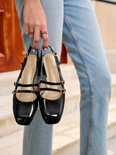 Coutgo Womens Mary Jane Chunky Low Heels Slingback Pumps Closed Square Toe Wedding Dress Shoes2