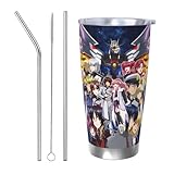機動戦士ガンダム 車載用 マグカップ コーヒーカップ 600ml保温保冷カップ ストローと蓋付き 大容量 持ち運びに便利 そのまま飲める 可愛くておしゃれ アウトドア 釣り キャンプなどにも最適 Straw Three-piece Set
