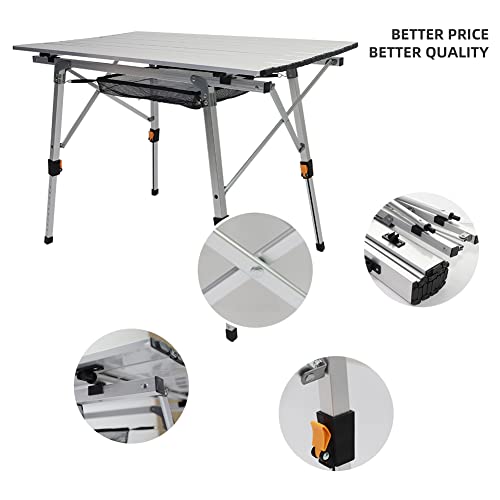 Shsycer Portable , Adjustable Height Aluminum Camping Table With Mesh Holder, Lightweight Aluminum Roll Up Table For Outdoor Camp, Fold Up Table #TOP2