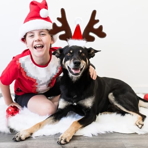 NYZQIW Weihnachten Haustier Stirnband,Haustier Stirnband Weihnachten Rentier,Katze Hund Weihnachten Stirnband,Weihnachten Rentier Geweih,Rentier Haarreif Für Haustiere,Elch Kopfbedeckung