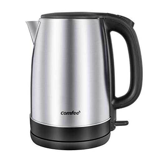COMFEE' 1.7L Stainless Steel Electric Tea Kettle, BPA-Free Hot Water Boiler, Cordless with LED Light, Auto Shut-Off and Boil-Dry Protection, 1500W Fast Boil