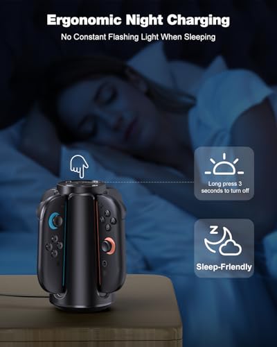 Image of Upgraded [Switch 2 /1 Both] Charging Dock for Nintendo Switch Joycons, 4-in-1 Magnectic Controller Fast Charging Station with Adjustable RGB Lights