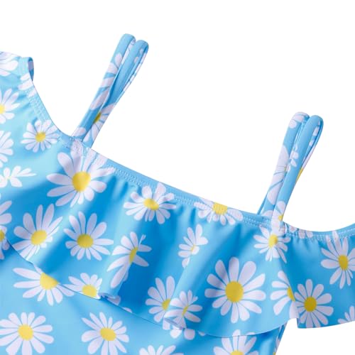 Image of LIZENS Girls Swimwear Spaghetti Straps One Piece Off-Shoulder Ruffle Beach Bathing Suit Flounce