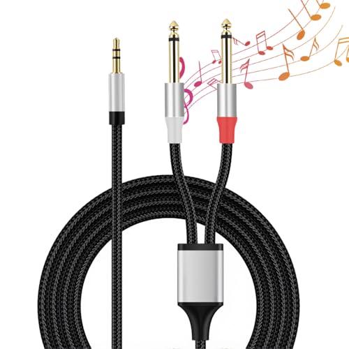 Image of Verilux 10FT /3M 3.5mm to Dual 6.35m Aux Cable for Speakers, Dual 6.35mm 1 /4 inch Male to 3.5mm 1 /8 inch Male Aux Cable, TRS Bidirectional Stereo Audio Cable Jack for Guitar, Home Theater Devices, Speaker