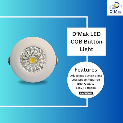 Image of D'Mak 1 Watt Round LED Button COB White Focus Light for POP /Recessed Lighting (White, Pack of 10)
